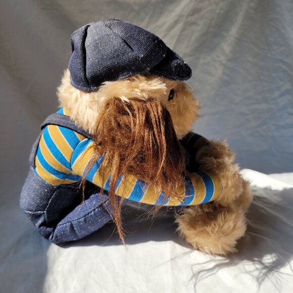 Knee Hugger Shaggy Dog Stuffed Toy Blue Overalls Cap Stripe Shirt Vintage 1981 - Picture 4 of 15